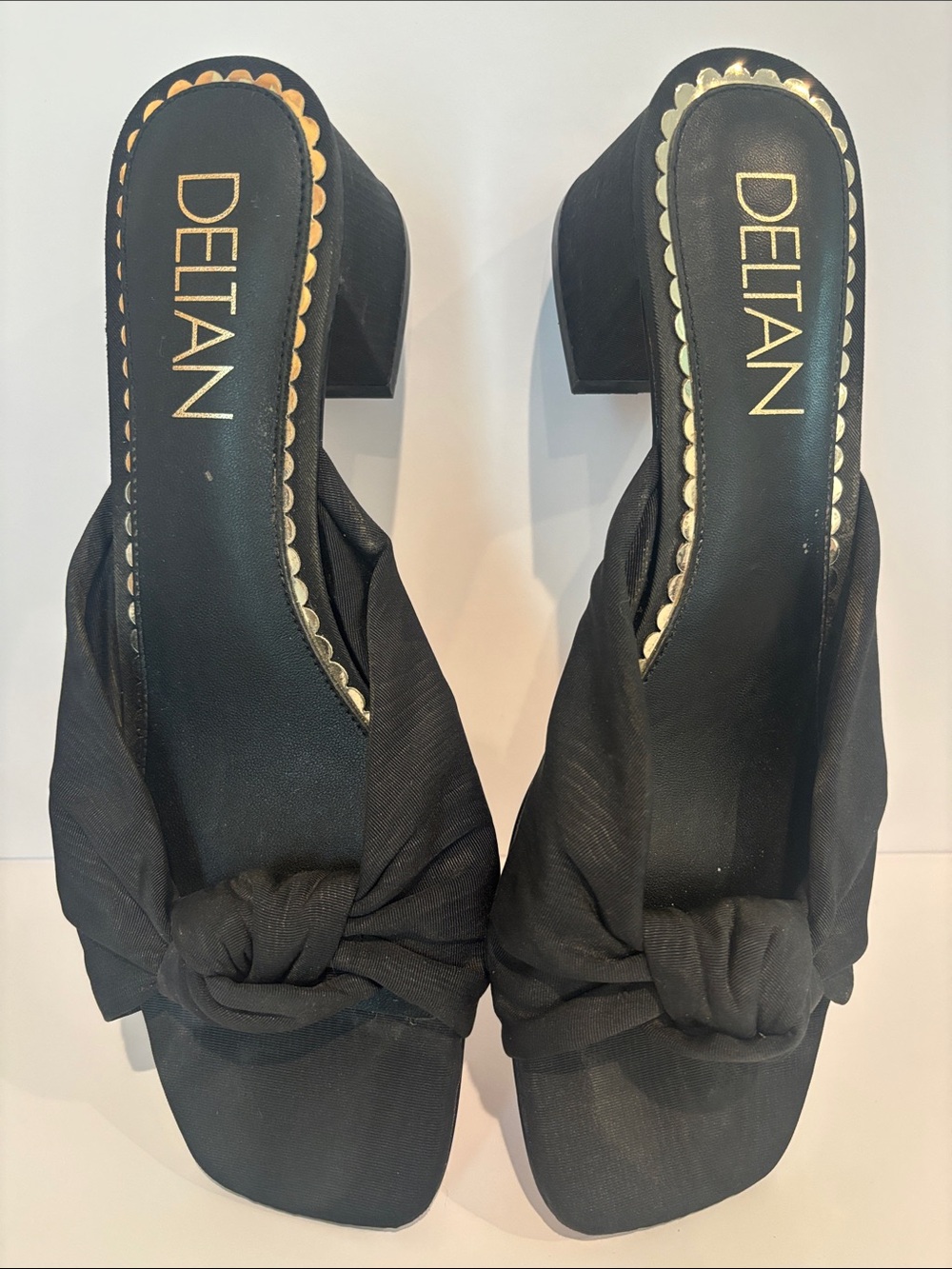 Delta Black Knotted Mule Block Heel Sandals